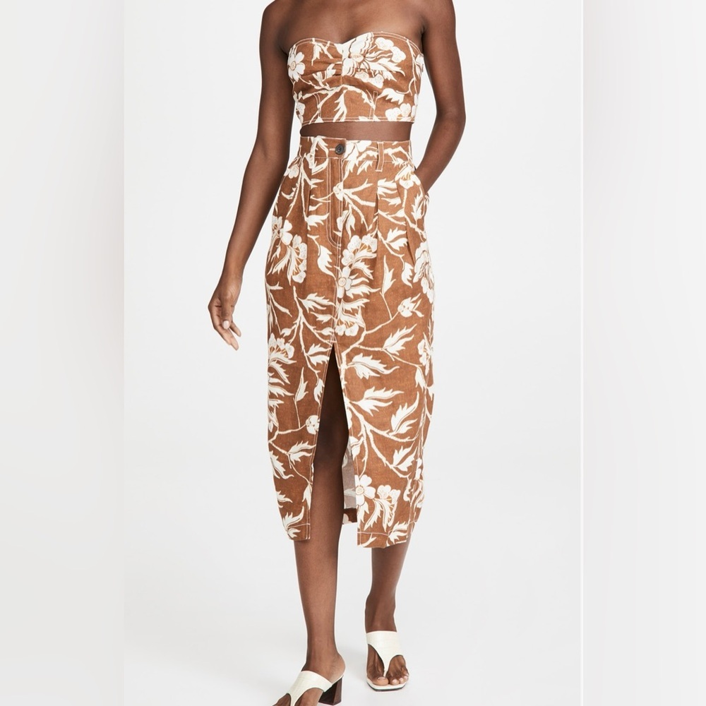 Mara Hoffman Brown and White Floral Strapless Swim Coverup Set